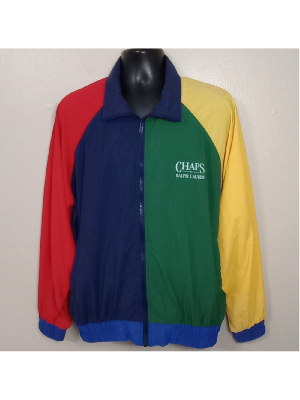 Vintage 90s Chaps Ralph Lauren Men's Large Nylon Windbreaker Jacket Colorblock